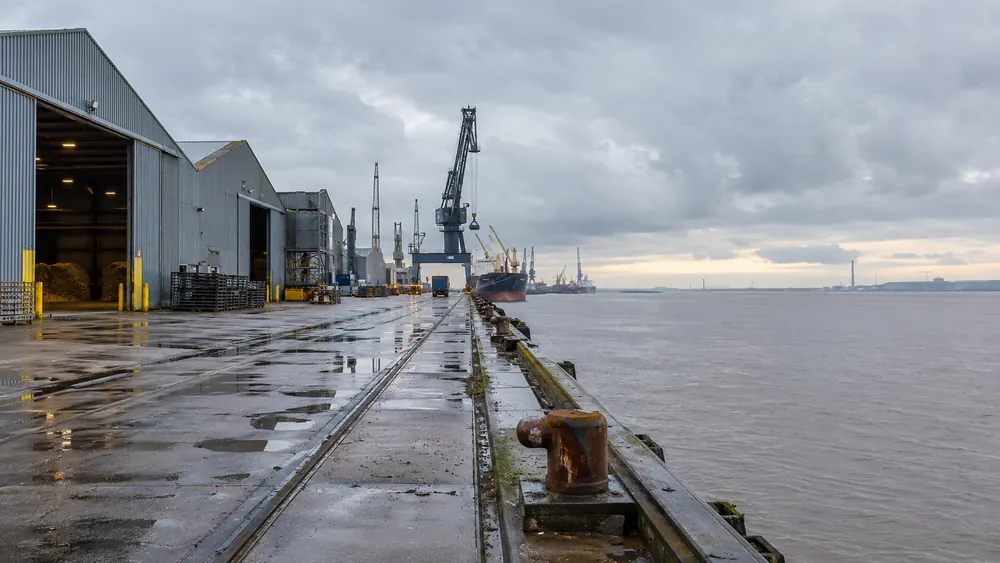 Dockside industrial buildings and cranes on the Humber estuary